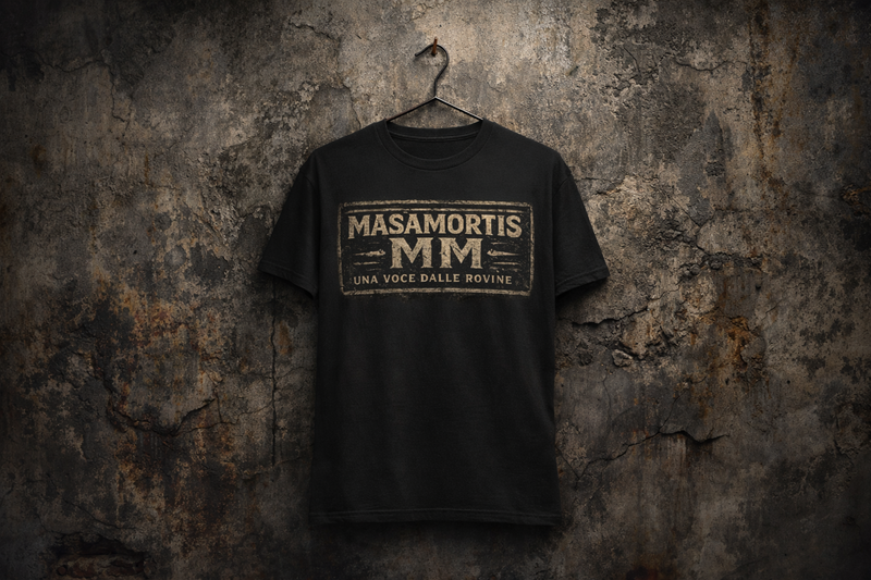 T-Shirt Nera MASAMORTIS “Una Voce dalle Rovine” – Streetwear Post-Apocalittico