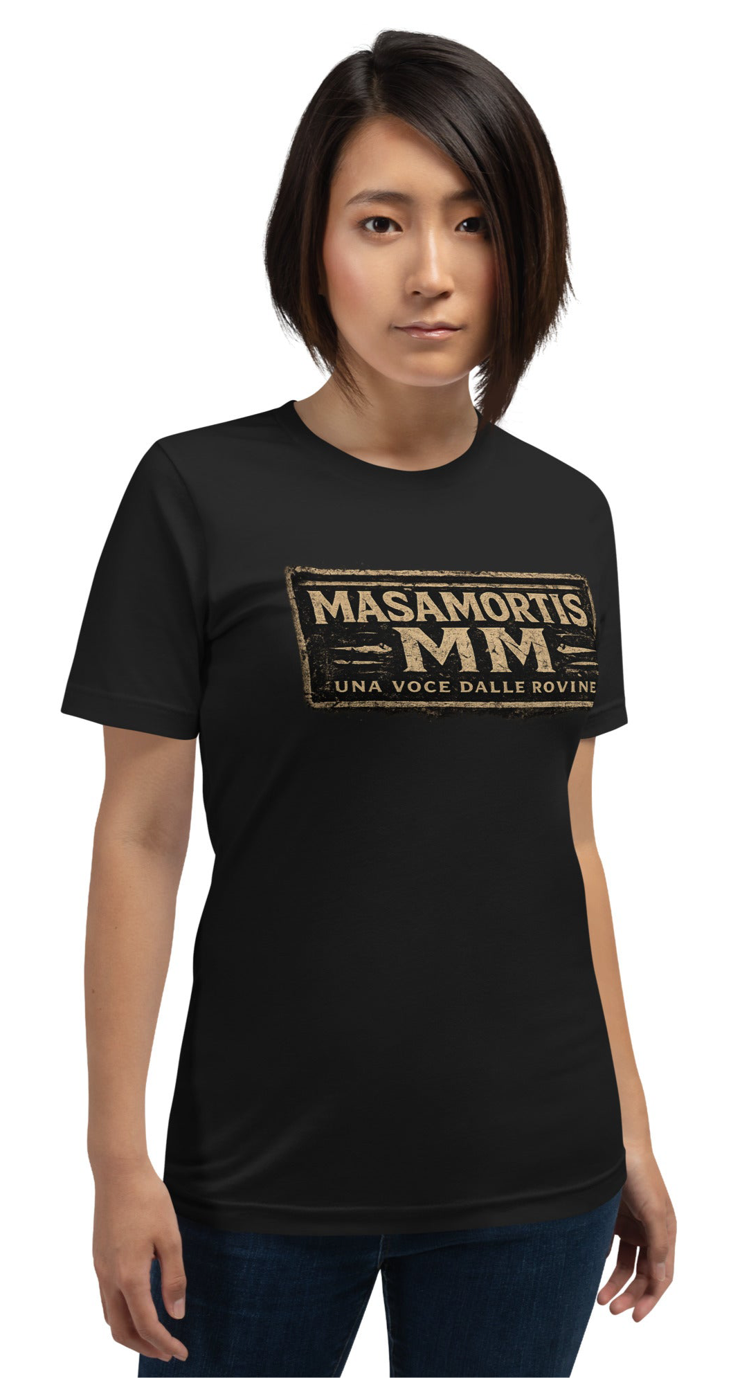 T-Shirt Nera MASAMORTIS “Una Voce dalle Rovine” – Streetwear Post-Apocalittico