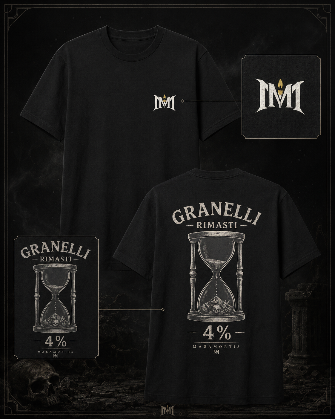Granelli Rimasti 4% Tee | T-shirt MasaMortis con stampa clessidra post-apocalittica