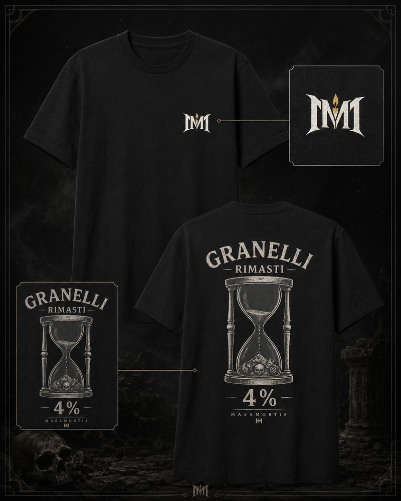 Granelli Rimasti 4% Tee | T-shirt MasaMortis con stampa clessidra post-apocalittica