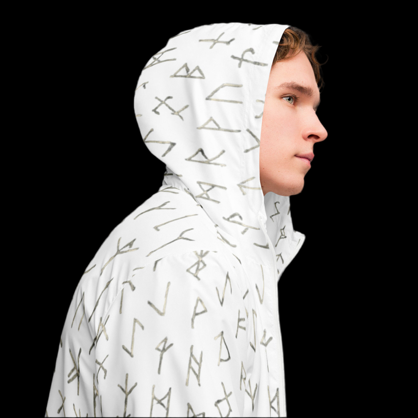 Giacca a vento con stampa all over uomo. Rune per la sopravvivenza