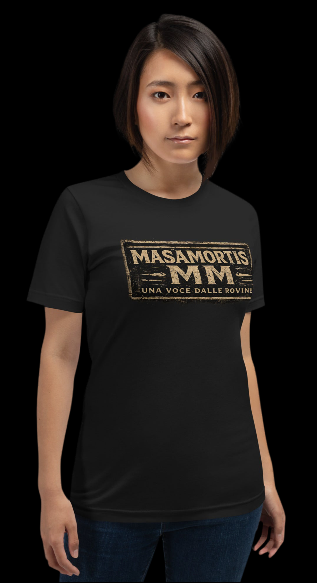 T-Shirt Nera MASAMORTIS “Una Voce dalle Rovine” – Streetwear Post-Apocalittico