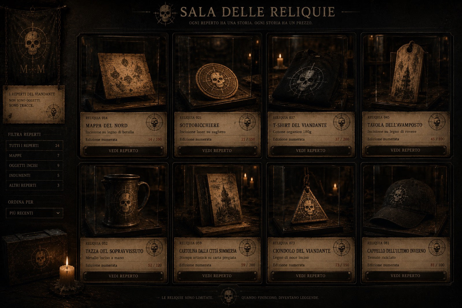 Sala delle reliquie MasaMortis illuminata dalle candele